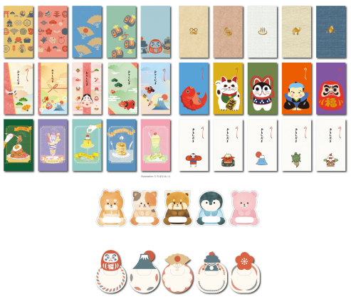 約300通りの組み合わせを楽しめる<br>日販オリジナルポチ袋とポチ袋に引っかけて使う<br>メッセージカードを10月25日(金)に新発売